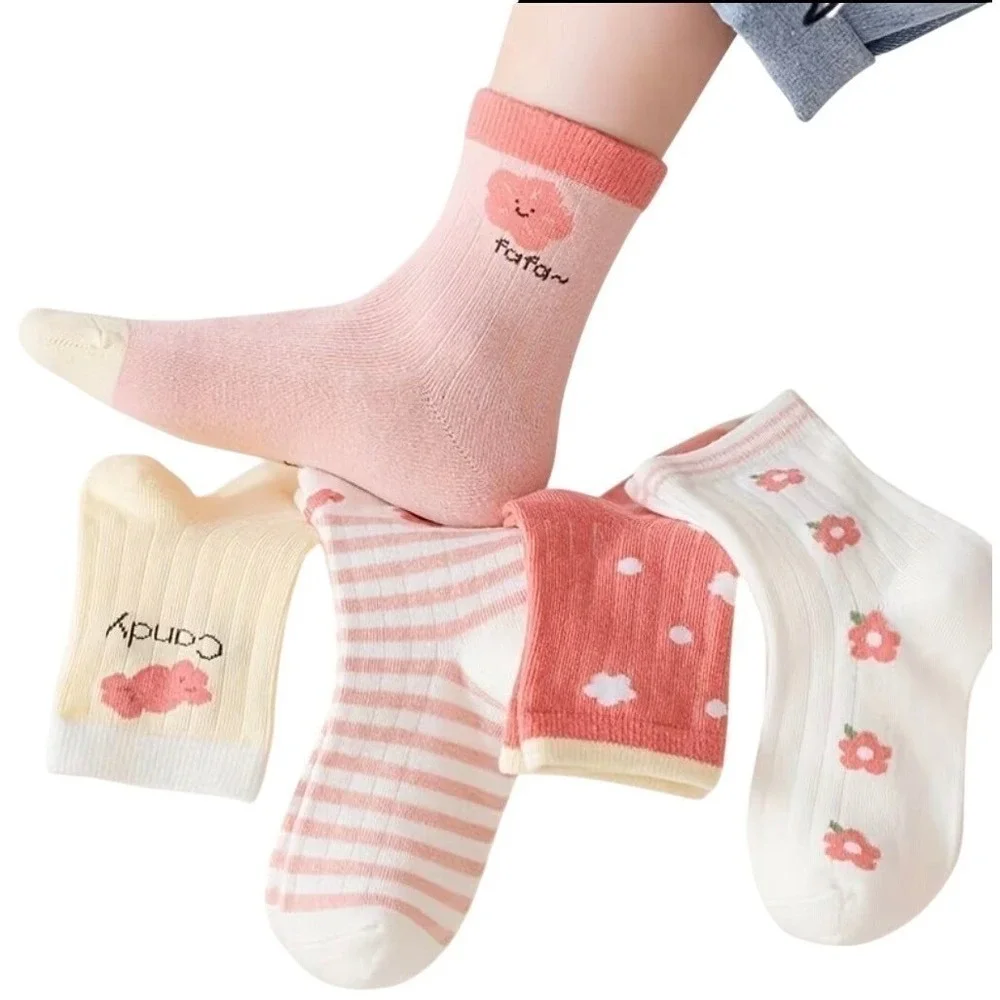 Girls Polychrome Floral Spring Whimsical Socks 4-6 Durable Casual Pastel 5 Pairs